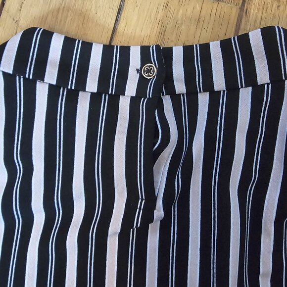 Adrianna Papell Women's Blouse Black Pastel Pink Stripe High Ruffle Collar - Picture 5 of 7